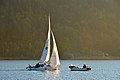 English: Sailing yacht and angling boat in front of the Landspitz Deutsch: Segel-Yacht und Angler-Boot vor dem Landspitz