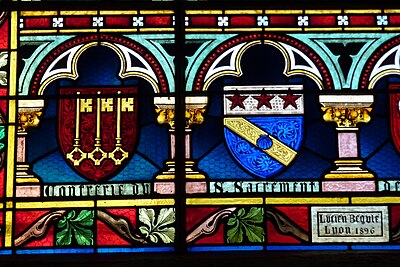 A 19th-century window illustrates the range of colours common in both Medieval and Gothic Revival glass, Lucien Begule, Lyon (1896)