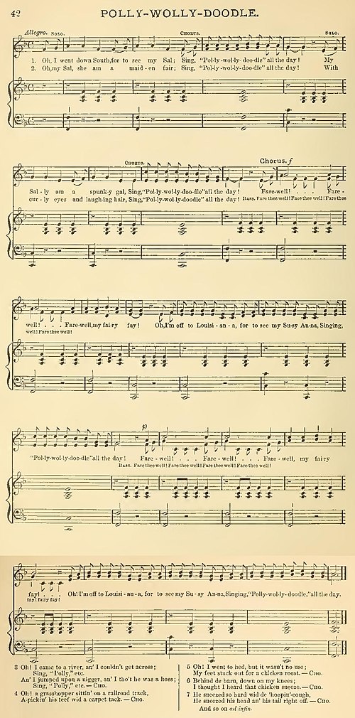 Polly Wolly Doodle in Student's Songs, Cambridge Mass. 1884