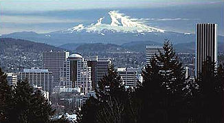 Downtown (city center) with Mount Hood