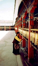 Prayer wheels at Nechung Chok, Lhasa