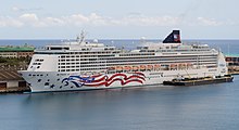 MS Pride of America, one of NCL America's U.S.-flagged ships, not required to call on foreign ports. Pride of America seen from Aloha Tower (4677840953).jpg