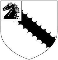 Arms of Radcliffe of Warleigh: Argent, a bend engrailed sable a canton of the first charged with a horse's head sable Radcliffe OfWarleigh Devon Arms.PNG