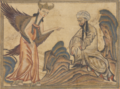 Fourteenth-century Persian miniature showing the Angel Gabriel speaking to Muhammad.