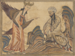 Målning på veläng från Persien 1307; Muhammed möter ängeln Gabriel.