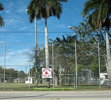 Red Sox logo on the fence outside the City of Palms Park