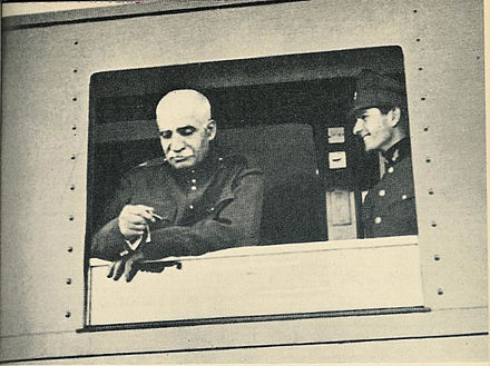 Reza Shah and Crown Prince Mohammad Reza in a train