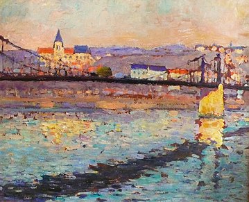 Robert Antoine Pinchon, 1904, Triel sur Seine, le pont du chemin de fer, 46 x 55 cm