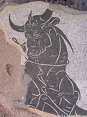 Mosaic depicting a bull