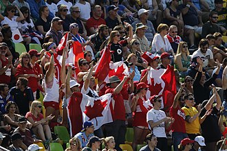 Canadian Rugby Sevens fans at the 2016 Summer Olympics Rugby Feminino Canada vs. Japao 07.jpg