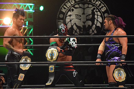 Bushi with Sanada and Evil as the NEVER Openweight 6-Man Tag Team Champions in February 2017