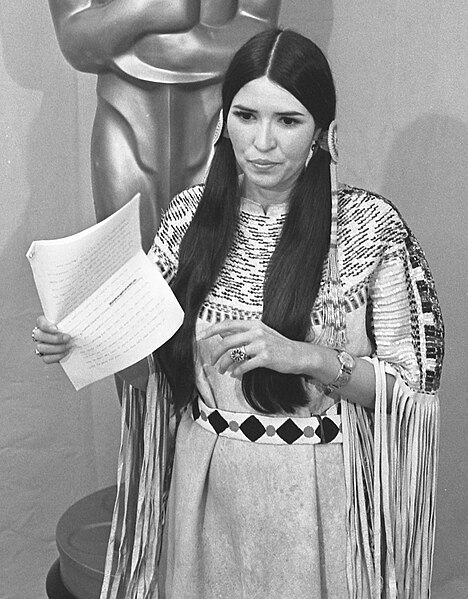 Sacheen Littlefeather at the 45th Academy Awards in 1973, which she attended on behalf of Marlon Brando