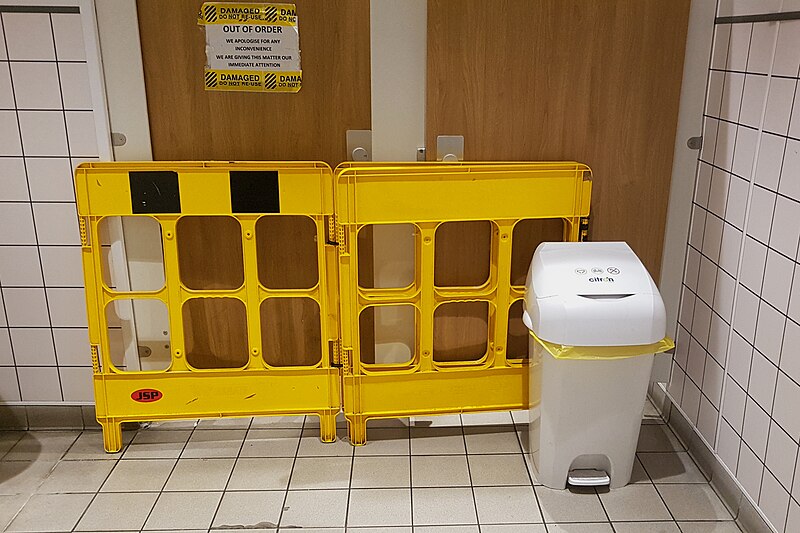 File:Sainsbury's toilet cubicles out of order, Low Hall, Chingford, London, August 3023.jpg