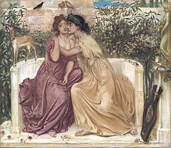 Sapfo ja Erinna. Simeon Solomonin maalaus vuodelta 1864.