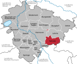 Läget för staden Sehnde i Region Hannover