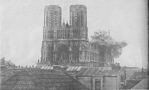 Shell exploding on cathedral during World War I