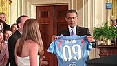 Sky Blue FC players presented United States President Barack Obama with a jersey during a July 1 visit to the White House. Sky Blue FC at the White House 2010-07-01 8.jpg