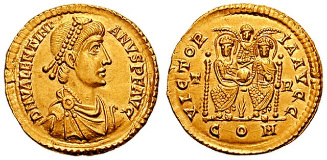 Image: Solidus Valentinian II trier RIC 090a