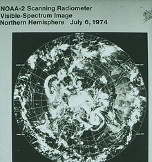 Composite image of Northern hemisphere derived from NOAA-2 scanning radiometer visible-spectrum image. Spac048445909.jpg
