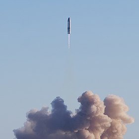 Der Start des SN8-Prototyps von SpaceX, gesehen von South Padre Island, Texas, 9. Dezember 2020.