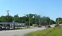 Approaching Springville intersection from the south, with Family Express gas station on right. Springville northward 39.jpg