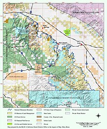 Map of the Santa Rosa and San Jacinto Mountains National Monument showing examples of checkerboarding Sr-sj-natmon-bluebound.jpg