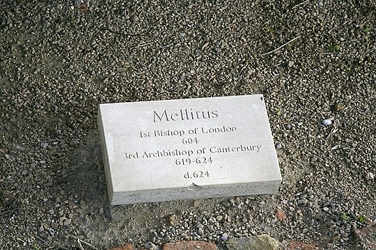 Stone marking the site of Mellitus's grave in St Augustine's Abbey, Canterbury