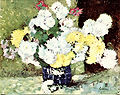 Chrysanthemums in blue vase