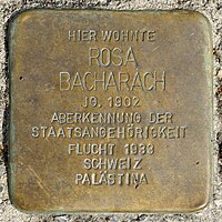 Stumbling stone for Rosa Bacharach (1902) in Memmingen.jpg