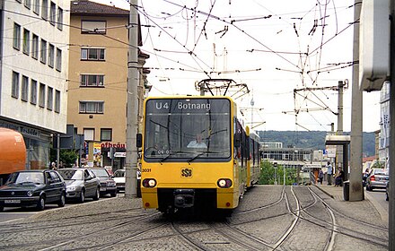 A Stadtbahn train on a tram-like section of line U4