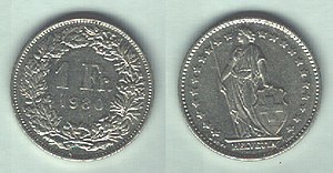 1 швајцарски франк од 1980 година