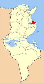 Harta guvernoratului Monastir în cadrul Tunisiei