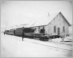 Vlak železnice údolí Tanana na stanici v Chatanika na Aljašce, 1916