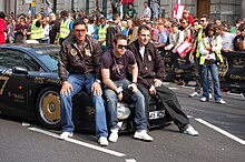 Westwood (furthest right) at Gumball 3000 in 2007 Tamer Hassan, Danny Dyer and Tim Westwood Gumball 3000 - 2007.jpg