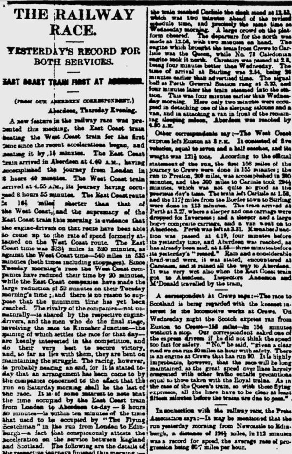 Main news item in the Glasgow Herald, 23 August 1895. The image shows the top section of the full report.