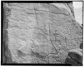 File:Thunderbird petroglyph at upper left, on cliff face further west of site, petroglyphs at right of undetermined origin, view towards northeast - Bee Burrow, Seven Lakes Wash, HABS NM,16-CROPO.V,1-24.tif