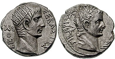 Tiberius with Divus Augustus, tetradrachm from Alexandria