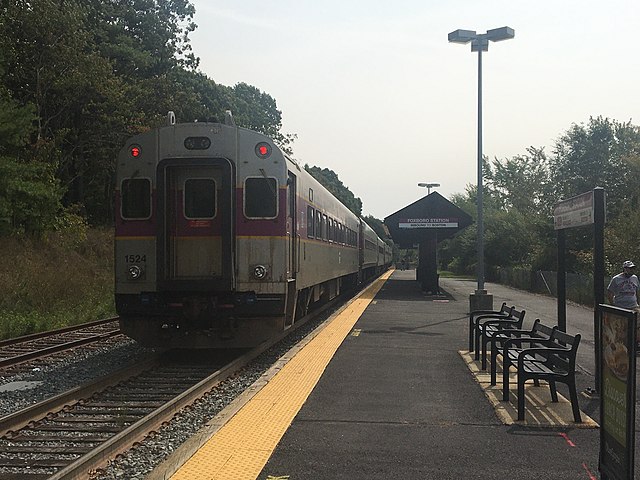 A train at Foxboro station in 2020