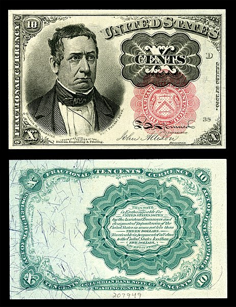 Meredith depicted on the 5th issue 10-cent Fractional currency note.