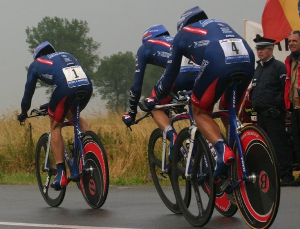 U.S. Postal Team at the 2004 Tour de France. Nicknamed the "blue train"