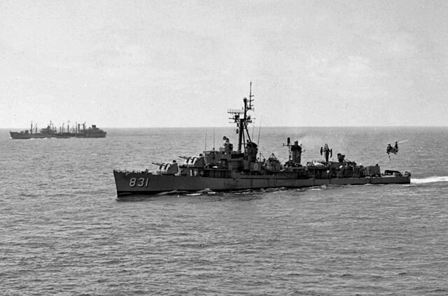 USS Goodrich (DDR-831) underway in 1950s radar picket configuration.