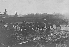 Washington Agricultural College and School of Science squares off against the University of Washington November 29, 1900, for the State Championship University of Washington and Washington Agricultural College and School of Science football game, showing players set at the (PEISER 30).jpeg