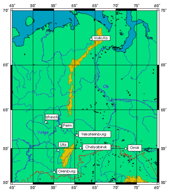 ural mountain range map