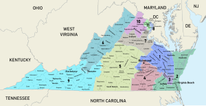 Virginia Congressional Districts as of 2023 Virginia Congressional Districts, 118th Congress.svg