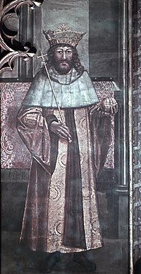 אולסלו או לדיסלב השני, מלך הונגריה ובוהמיה, בציור משנת 1509 בקתדרלת ויטוס הקדוש בפראג