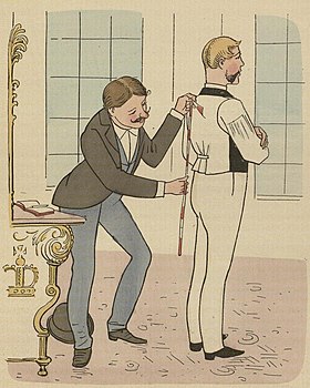 Ilustracija uzimanja mjere kod krojača iz 19. vijeka