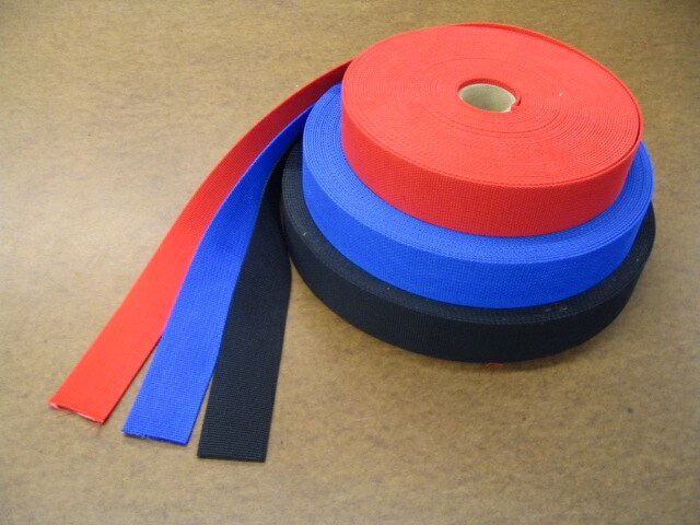 50 mm (2 in) red, blue and black nylon webbing as used in auto racing harnesses