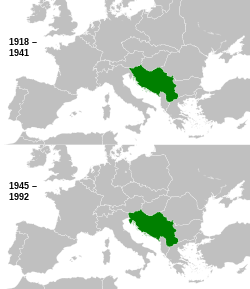 Jugoslawien in der Zwischenkriegszeit (oben) und im Kalten Krieg (unten)