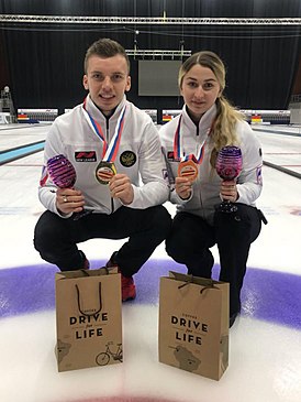 Александр Ерёмин, Анастасия Москалёва на международном турнире «International Mixed Doubles Sochi 2018» по кёрлингу в дисциплине даб-микст