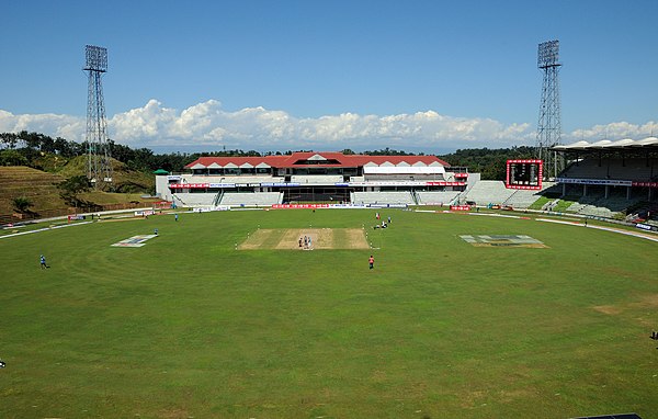 A view of the Sylhet International Cricket Stadium after its branding before hosting its inaugural test match between Zimbabwe and Bangladesh in 2018.